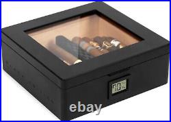 MAG Humidor Glass Top with Magnetic Seal Storage for 30 Cigars Matte Black Box