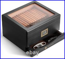 MMT-3041 Cigar Humidor Box for 25 to 55 Counts, See-Through Design with Spanish