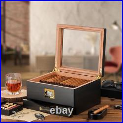 MMT-3041 Cigar Humidor Box for 25 to 55 Counts, See-Through Design with Spanish