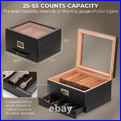 MMT-3041 Cigar Humidor Box for 25 to 55 Counts, See-Through Design with Spanish