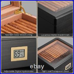MMT-3041 Cigar Humidor Box for 25 to 55 Counts, See-Through Design with Spanish
