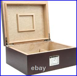 Mahogany Wooden Cigar Humidor with Golden Metal Holds up to 50 Cigars Best Man G