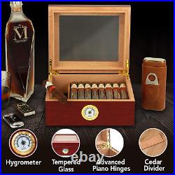 Mantello Cigar Humidor, Royal Glass-Top Humidor Cigar Box for 25-50 Cigars, with