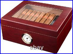 Mantello Cigar Humidors, Humidor Cigar Box- Gifts for Men, Ebony Wood, Glass-Top