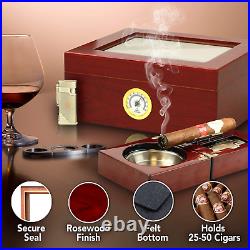 Mantello Cigar Humidors, Humidor Cigar Box- Gifts for Men, Ebony Wood, Glass-Top