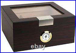 Mantello Premium Humidor Cigar Box, Ebony Glass-Top Cigar Humidor with