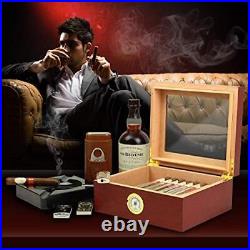 Mantello Royal Glass-Top Cigar Humidor Desktop Humidifier Storage Box for