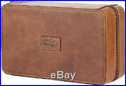 Mrs. Brog Leather Cigar Humidor Case Cedar Wood Box Atmosphere Leather Brown