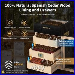 Needone 150 Count Electric Humidor Cabinet Digital Hygrometer Spanish Cedar Dual