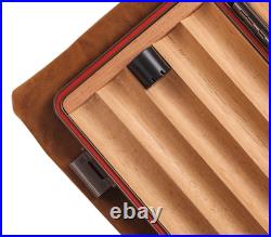 New Travel Cigar Humidor Leather Case Cedar Wood Lined Holds With Gift Box