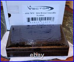New Vector Dark Brown Crocodile Leather Cigar Box Humidor 10.5x7.75x2
