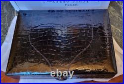 New Vector Dark Brown Crocodile Leather Cigar Box Humidor 10.5x7.75x2
