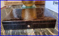 New Vector Dark Brown Crocodile Leather Cigar Box Humidor 10.5x7.75x2