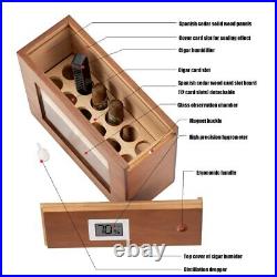 New Wooden Cigar Box With Hygrometer Humidifier Portable Glass Window