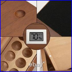 New Wooden Cigar Box With Hygrometer Humidifier Portable Glass Window