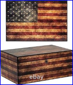 Old Glory American Flag 100 Cigar Count Humidor with Humidifier + Hygrometer Box