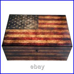 Old Glory American Flag 100ct Cigar Humidor Box with Humidifier + Hygrometer