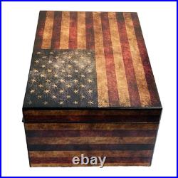 Old Glory American Flag 100ct Cigar Humidor Box with Humidifier + Hygrometer