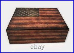 Old Glory American Flag Medium Cigar Humidor Wood Box 25 To 50 Cigar Storage