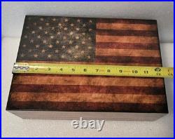 Old Glory American Flag Medium Cigar Humidor Wood Box 25 To 50 Cigar Storage