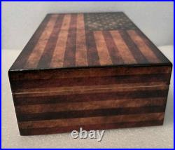 Old Glory American Flag Medium Cigar Humidor Wood Box 25 To 50 Cigar Storage