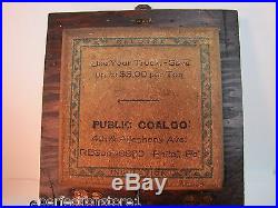 Old PUBLIC COAL Co PHILA Pa Advertising Wooden CIGAR HUMIDOR Box Hinged Top Lid