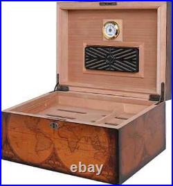 Old World Desktop 100 Cigar Count Cigars Humidor with Humidifier Hygrometer Box