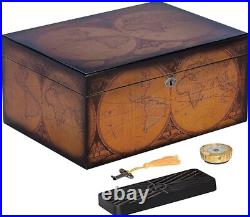 Old World Vintage Cigar Humidor Wood Box, Spanish Cedar 100 Cigars Storage