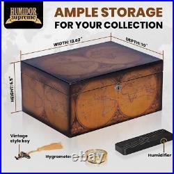Old World Vintage Cigar Humidor Wood Box, Spanish Cedar 100 Cigars Storage