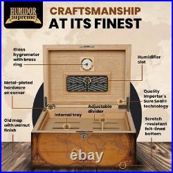 Old World Vintage Cigar Humidor Wood Box, Spanish Cedar 100 Cigars Storage