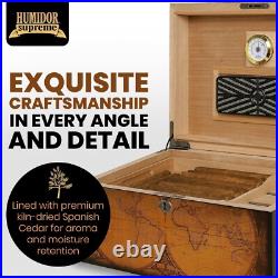 Old World Vintage Cigar Humidor Wood Box, Spanish Cedar 100 Cigars Storage