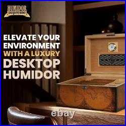 Old World Vintage Cigar Humidor Wood Box, Spanish Cedar 100 Cigars Storage