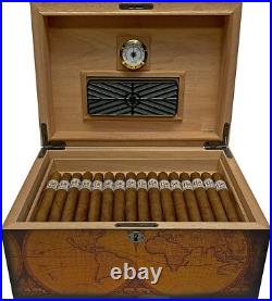 Old World Vintage Cigar Humidor Wood Box, Spanish Cedar 100 Cigars Storage