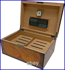 Old World Vintage Cigar Humidor Wood Box, Spanish Cedar 100 Cigars Storage