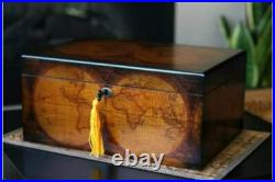 Old World Vintage Cigar Humidor Wood Box, Spanish Cedar 100 Cigars Storage