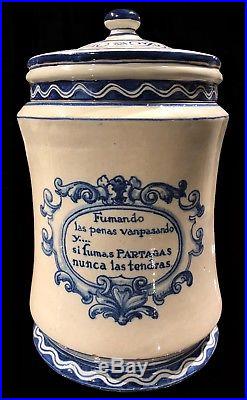 On Sale! Antique 1920 Partagas Talavera Blue Cigar Havana Humidor Jar