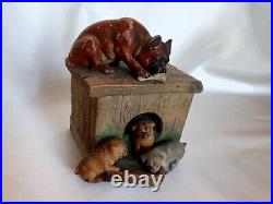 Outstanding Terracotta Pug Dog withPuppies Small Tobacco Humidor/Box Antique