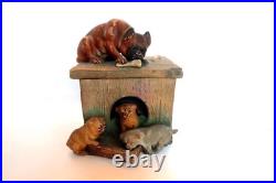 Outstanding Terracotta Pug Dog withPuppies Small Tobacco Humidor/Box Antique Outstanding Terracotta Pug Dog withPuppies Small Tobacco Humidor/Box Antique