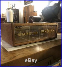PARTAGAS MACANUDO HUMIDOR Cigar Glass Store Display Box Vintage