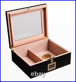 PIPITA Lockable 50-70 Cigars Humidor Storage Box Glasstop Humidifier Hygrometer