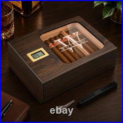 Personalized Cigar Humidor, Engraved Walnut Cigar Box with Digital Hygrometer