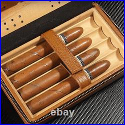 Portable Cedar Wood Cigar Humidor Box Travel Leather Cigar Case Storage 4 Cigars