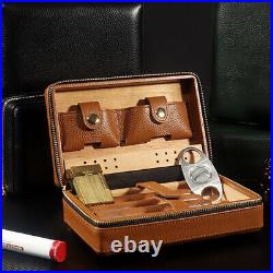 Portable Cedar Wood Cigar Humidor Box Travel Leather Cigar Case Storage 4 Cigars