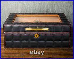 Portable Mini Home Black Leather Cedar Wood Cigar Humidor Box
