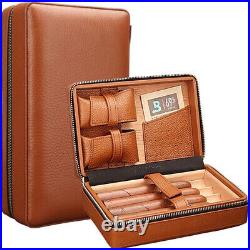 Portable Travel Cigar Humidor Humidifier Leather Cedar Wood Cigar Case Box Gifts