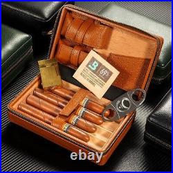 Portable Travel Cigar Humidor Humidifier Leather Cedar Wood Cigar Case Box Gifts