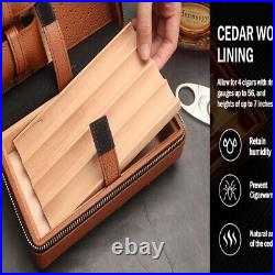 Portable Travel Cigar Humidor Humidifier Leather Cedar Wood Cigar Case Box Gifts