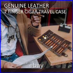 Premium Leather Cigar Case for 7 Cigars with Humidifier, Cutter & Lighter