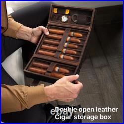Premium Leather Cigar Case for 7 Cigars with Humidifier, Cutter & Lighter