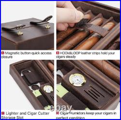 Premium Leather Cigar Case for 7 Cigars with Humidifier, Cutter & Lighter